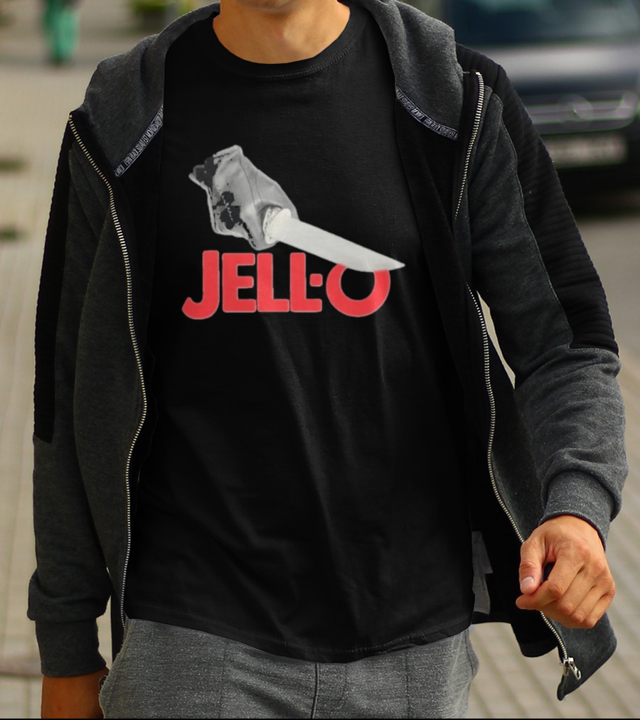 Jello Knife Red Oozing Text And Gloved Dagger T-Shirt