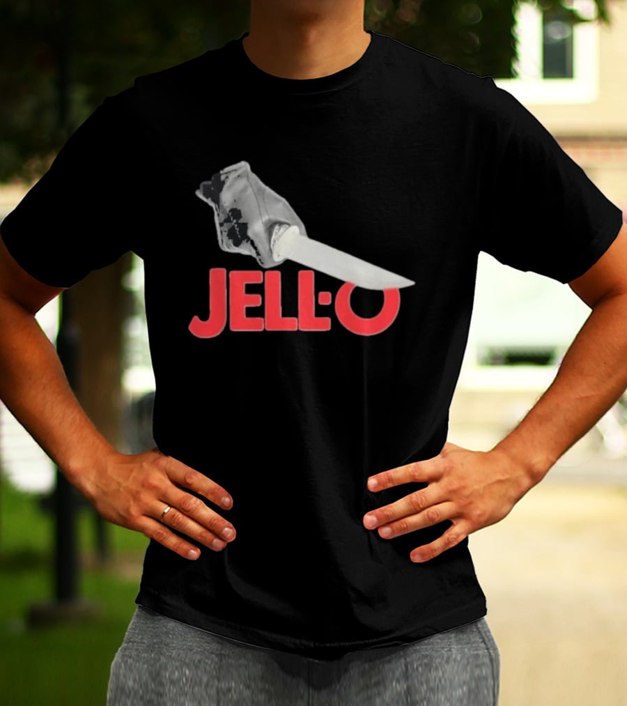 Jello Knife Red Oozing Text And Gloved Dagger T-Shirt