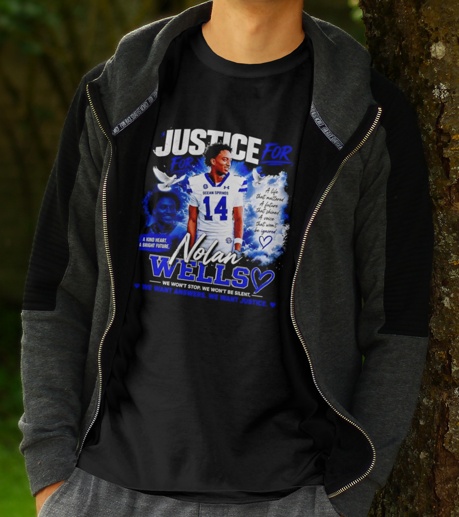 Justice For Nolan Wells Ocean Springs Football Number 14 Ignored Heart We Won't Stop Silent T-Shirt
