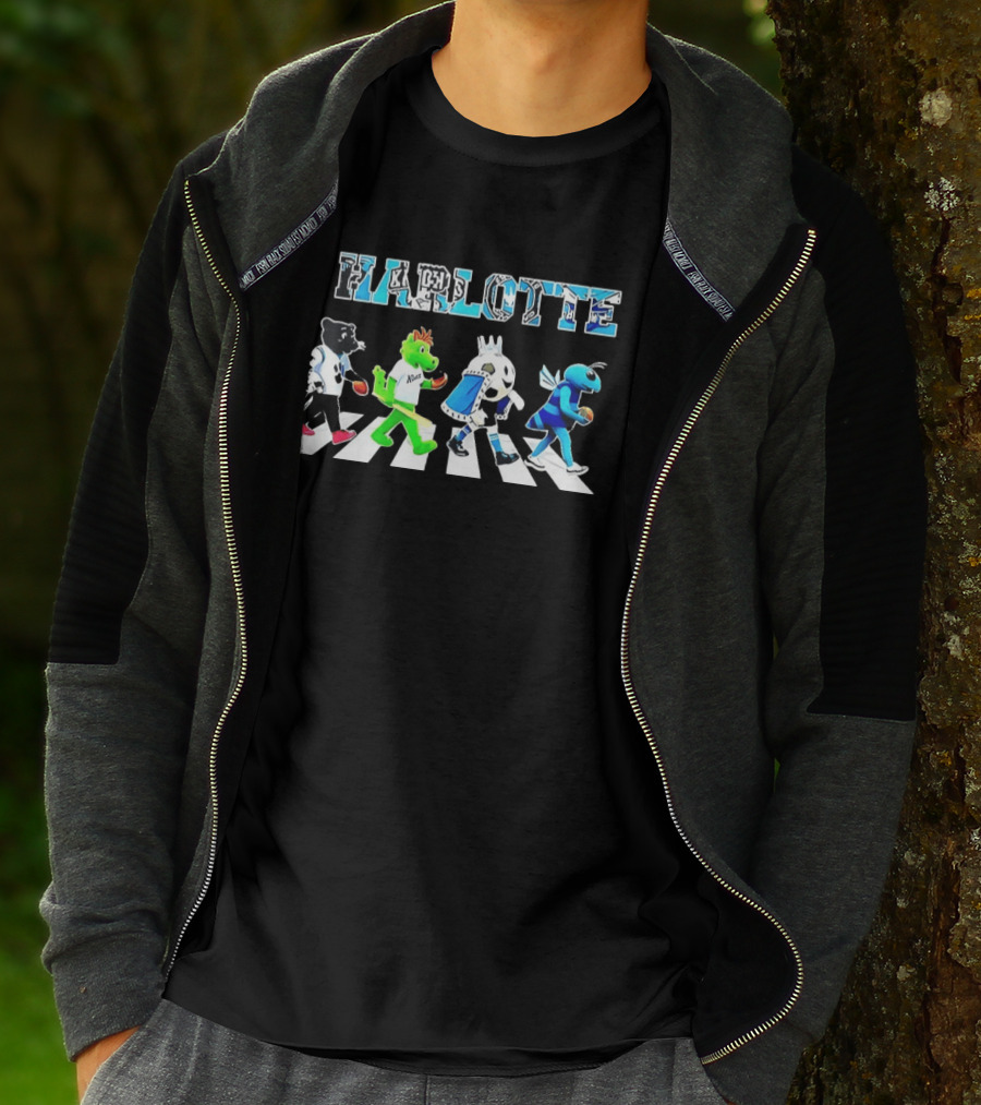 Charlotte Sports Teams Mascots Crossing Abbey Road T-Shirt