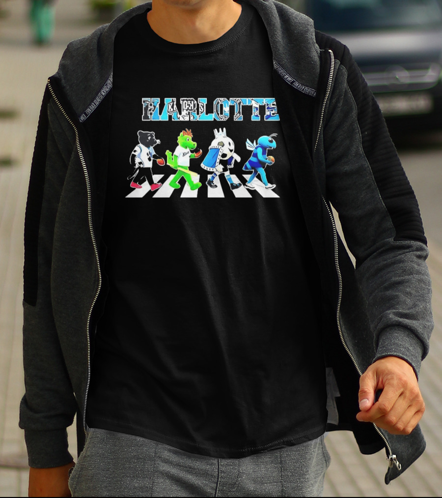 Charlotte Sports Teams Mascots Crossing Abbey Road T-Shirt