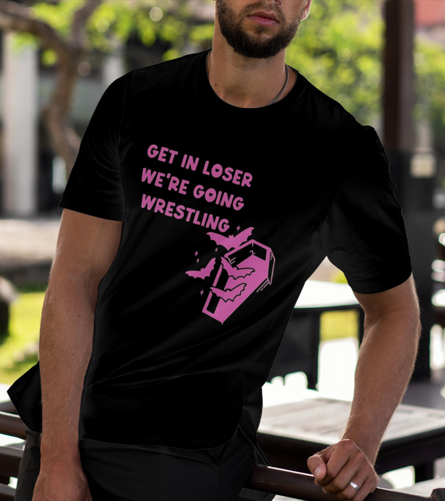 Get In Loser We're Going Wrestling Coffin With Bats And Stars T-Shirt