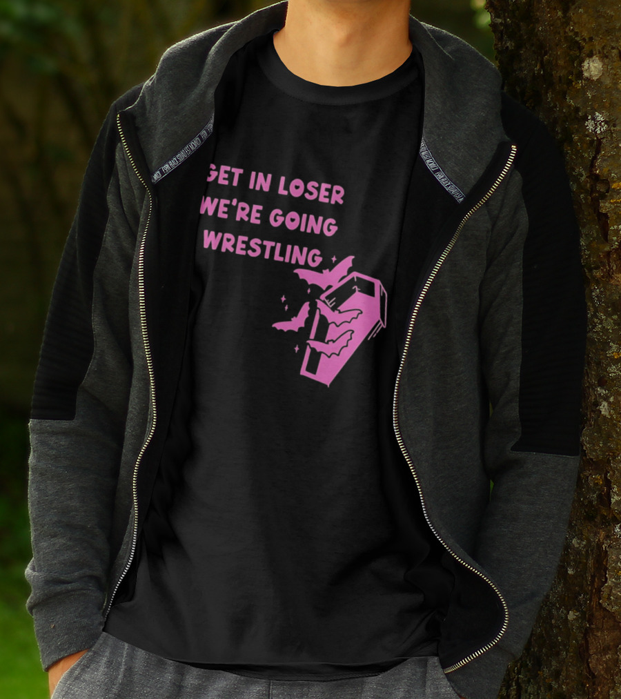 Get In Loser We're Going Wrestling Coffin With Bats And Stars T-Shirt