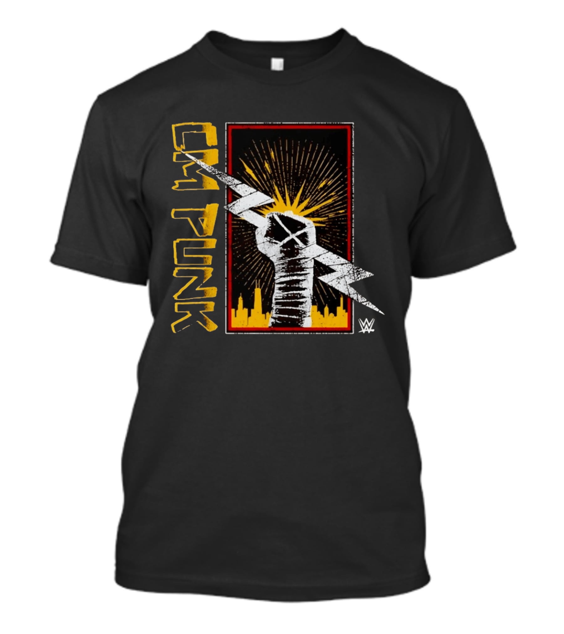 CM Punk WWE Best In The World Lightning Bolt Chicago Skyline Fist T-Shirt