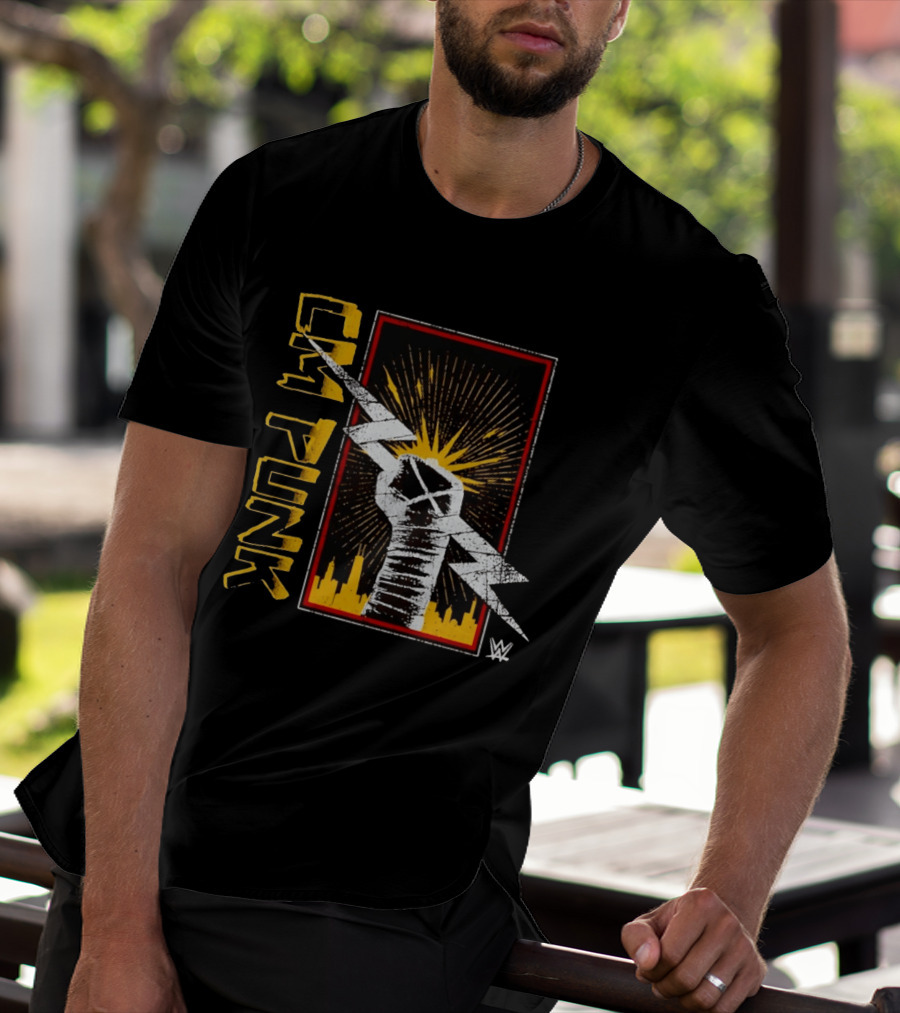 CM Punk WWE Best In The World Lightning Bolt Chicago Skyline Fist T-Shirt