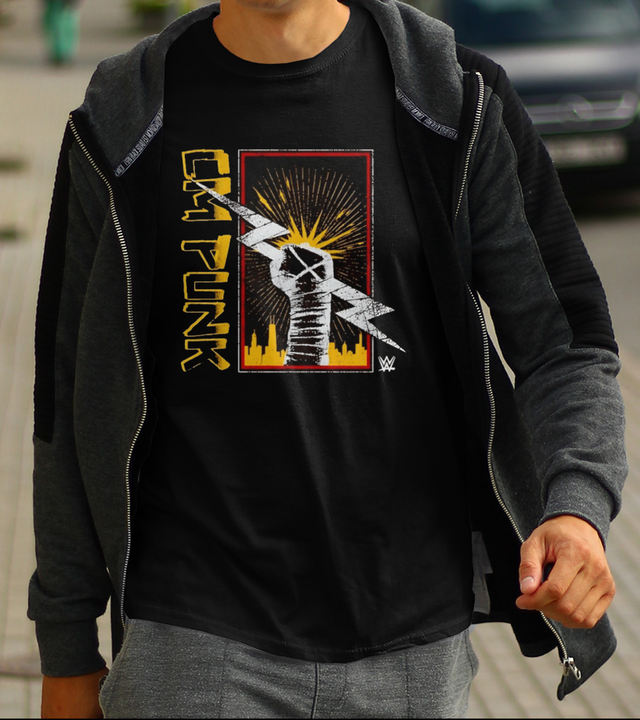 CM Punk WWE Best In The World Lightning Bolt Chicago Skyline Fist T-Shirt