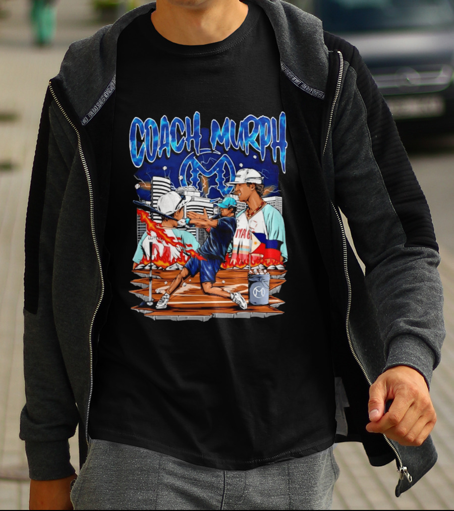 Coach Murph Baseball Training Batting Practice Urban City Flames Philippine Flag T-Shirt
