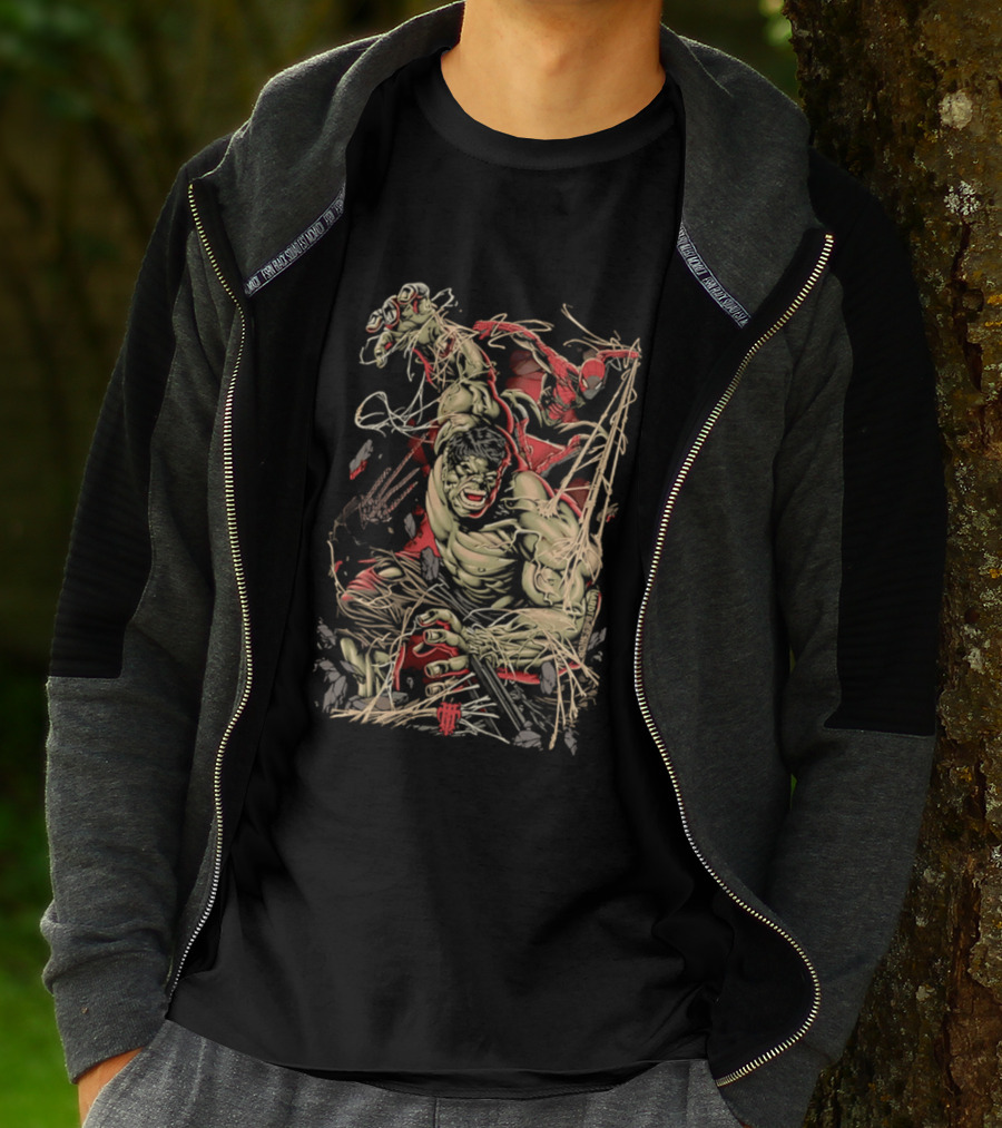 Marvel Hulk Spider Man Dynamic Action Scene T-Shirt