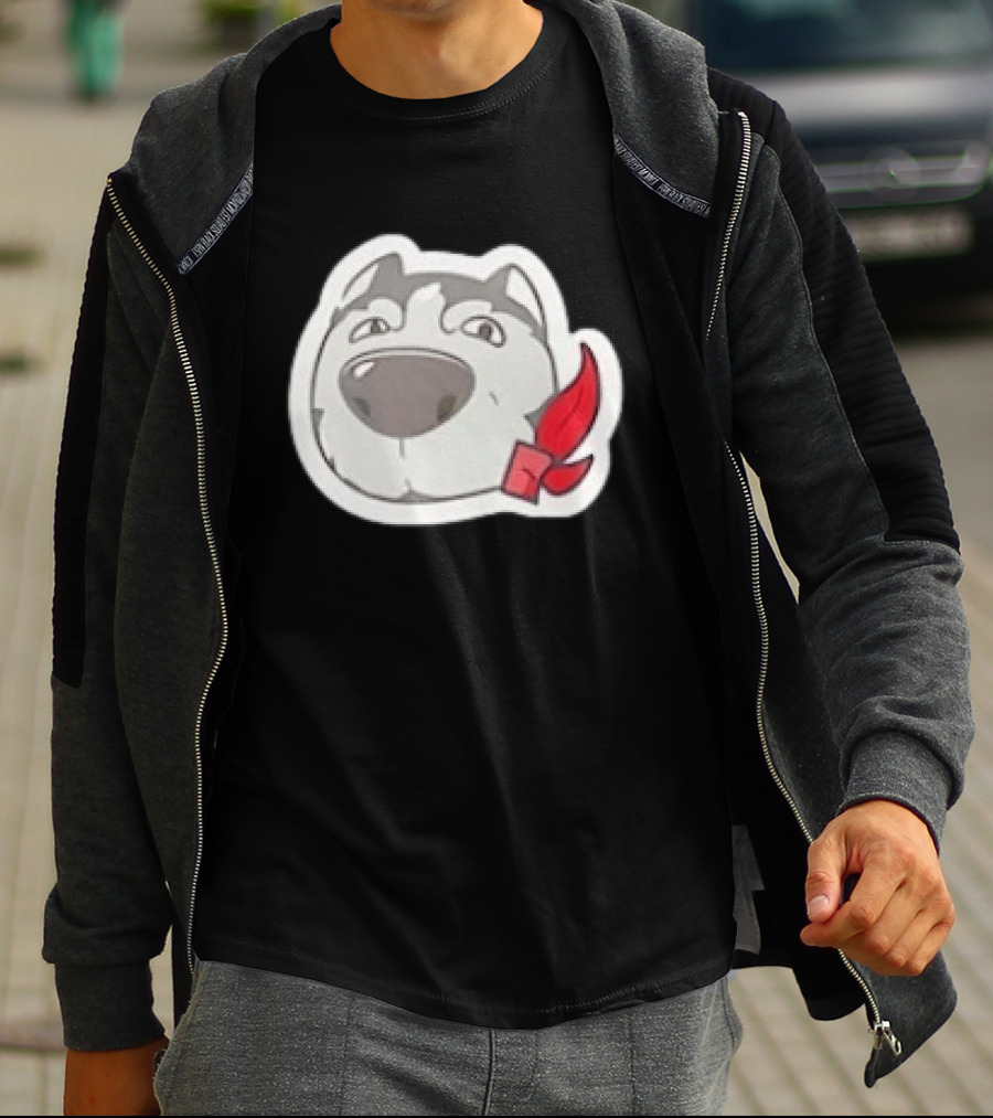 Husky Dog With Red Bandana Puppy Cute Cartoon Face T-Shirt