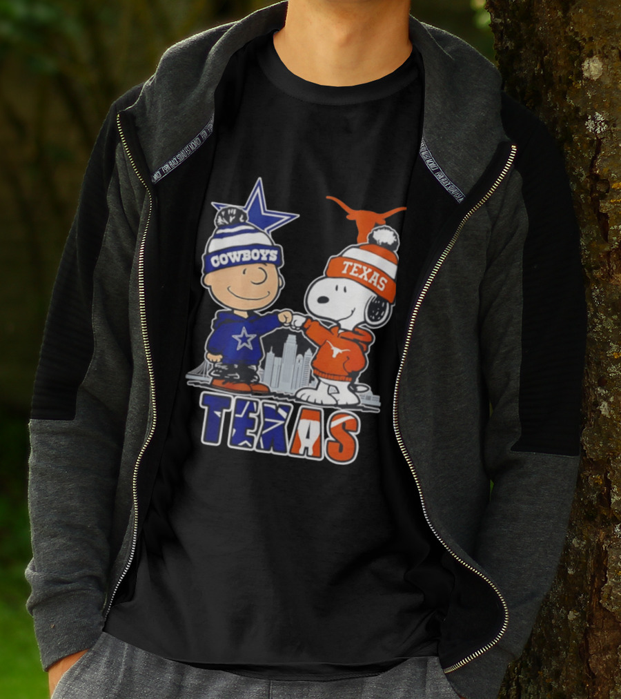 Dallas Cowboys Texas Longhorns Peanuts Characters Stadium Scene T-Shirt