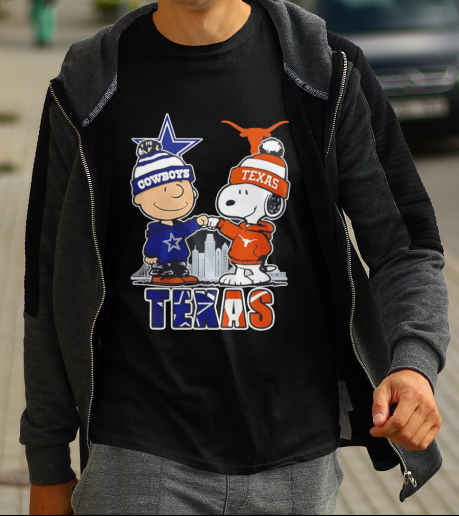 Dallas Cowboys Texas Longhorns Peanuts Characters Stadium Scene T-Shirt