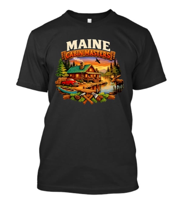 Maine Cabin Masters Rustic Wilderness Scene With Moose And Red Truck T-Shirt