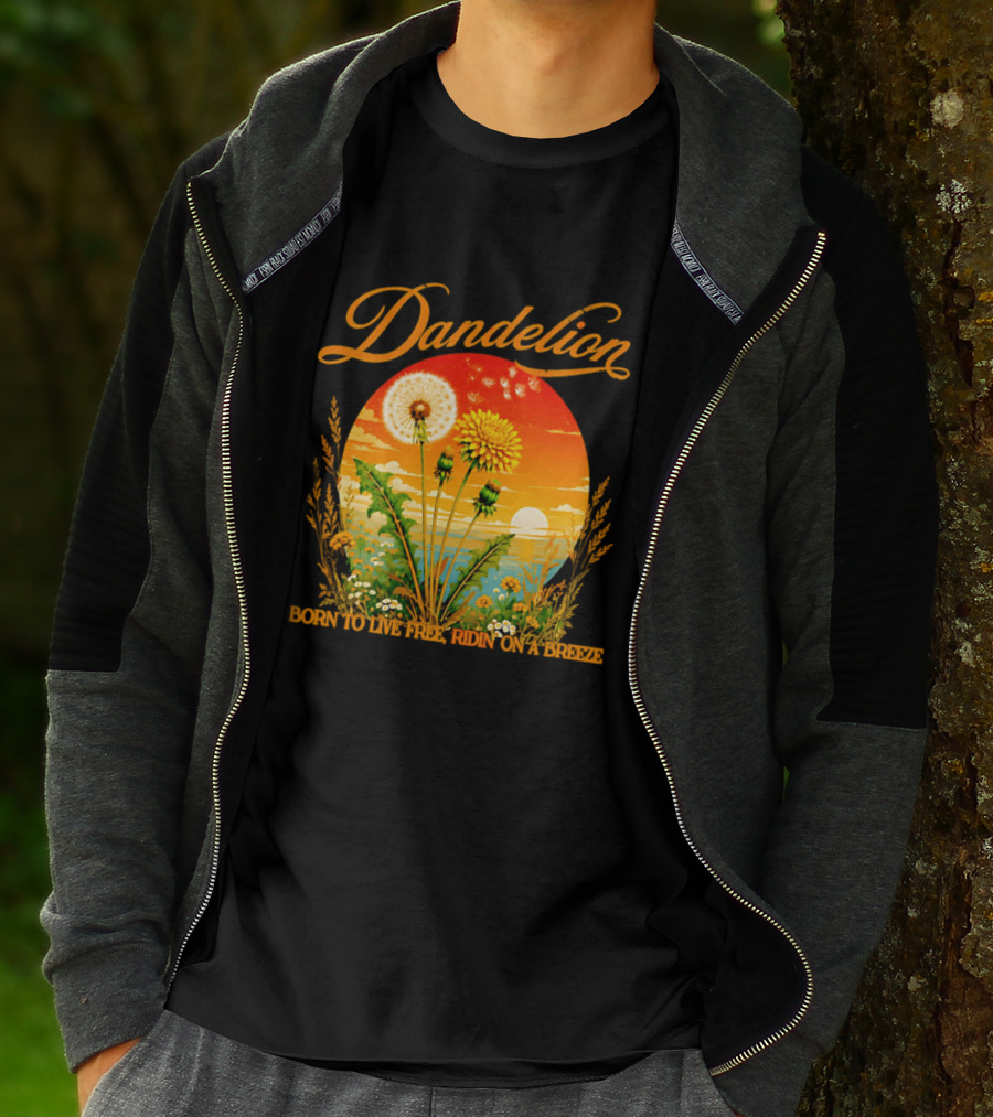 Dandelion Born To Live Free Ridin On A Breeze Sunset Nature Scene T-Shirt