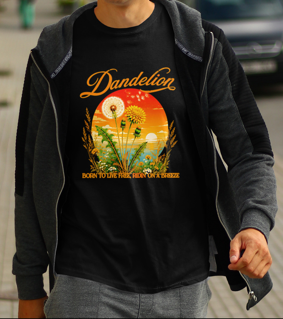 Dandelion Born To Live Free Ridin On A Breeze Sunset Nature Scene T-Shirt