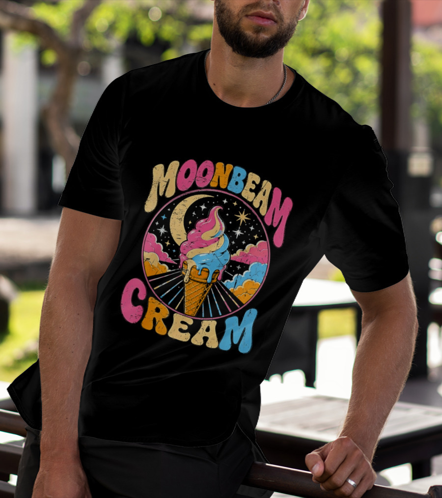 Moonbeam Cream Ice Cream Cone Crescent Moon And Stars T-Shirt