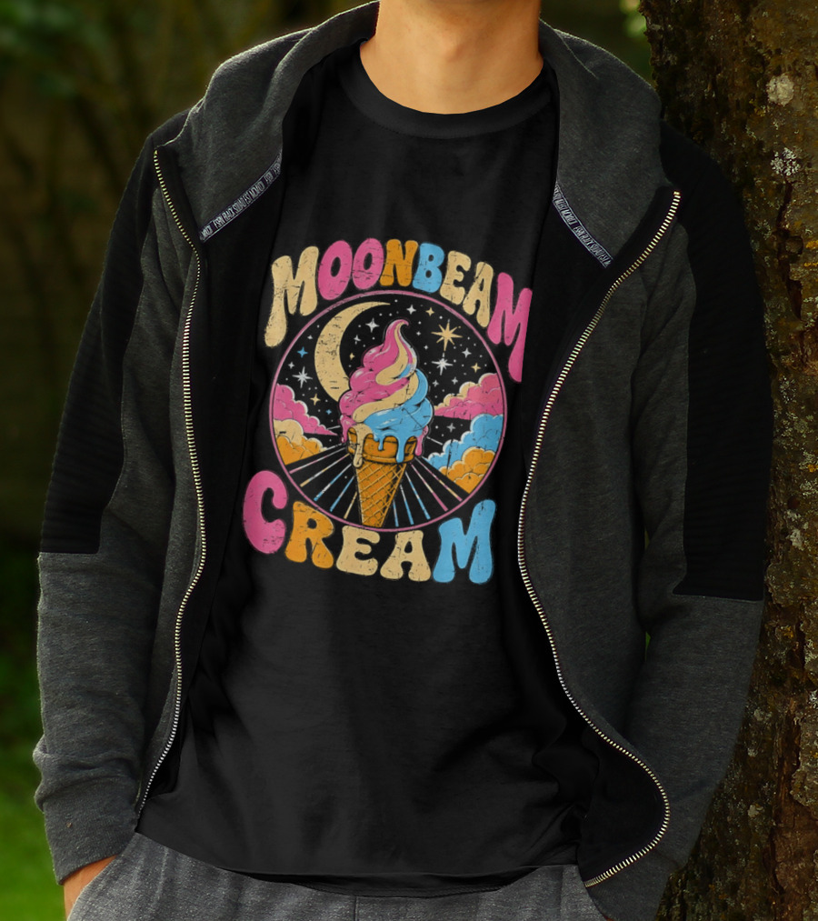 Moonbeam Cream Ice Cream Cone Crescent Moon And Stars T-Shirt
