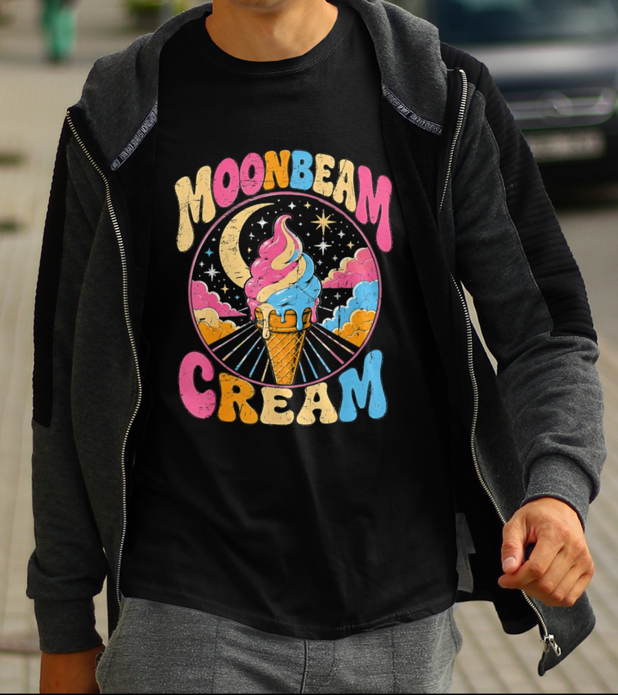 Moonbeam Cream Ice Cream Cone Crescent Moon And Stars T-Shirt