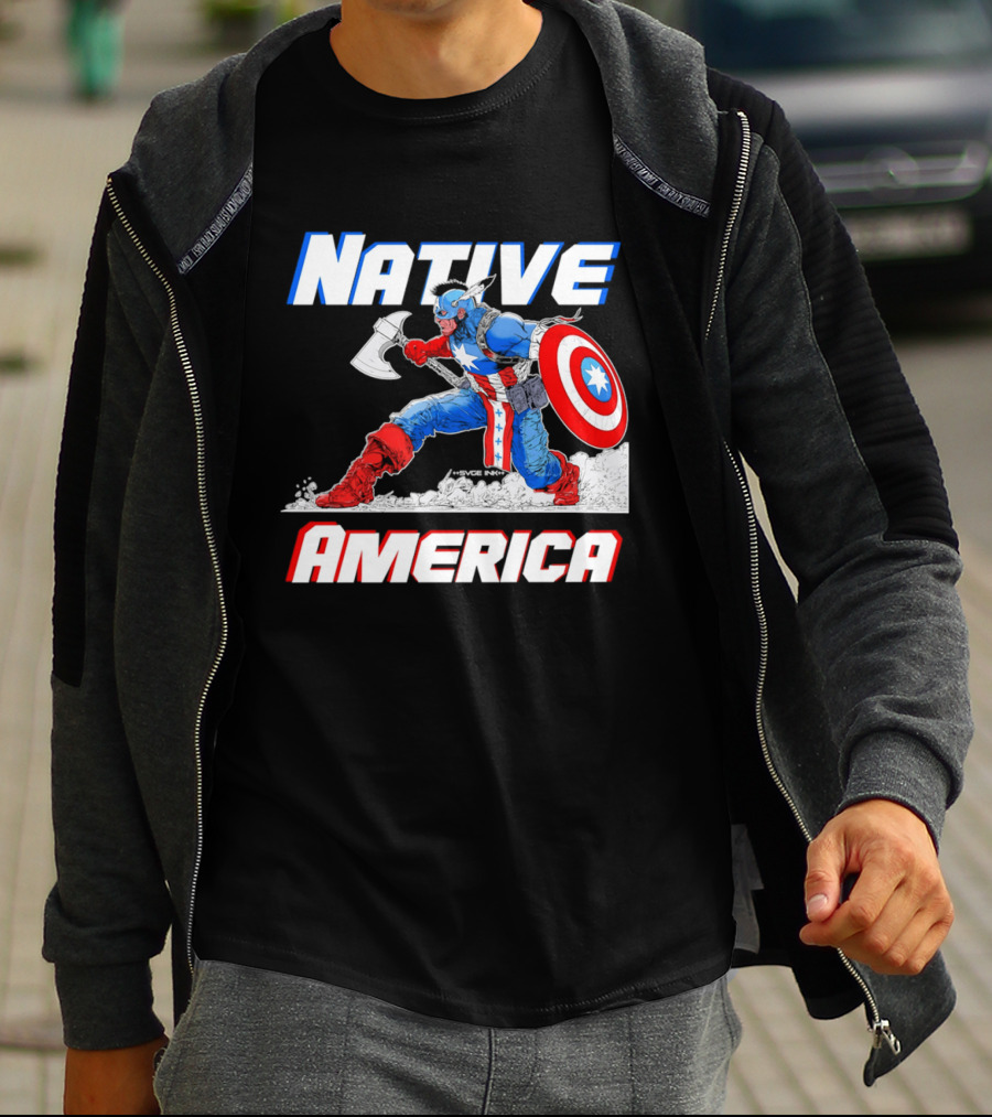 Native America Captain America Axe And Shield Hero T-Shirt