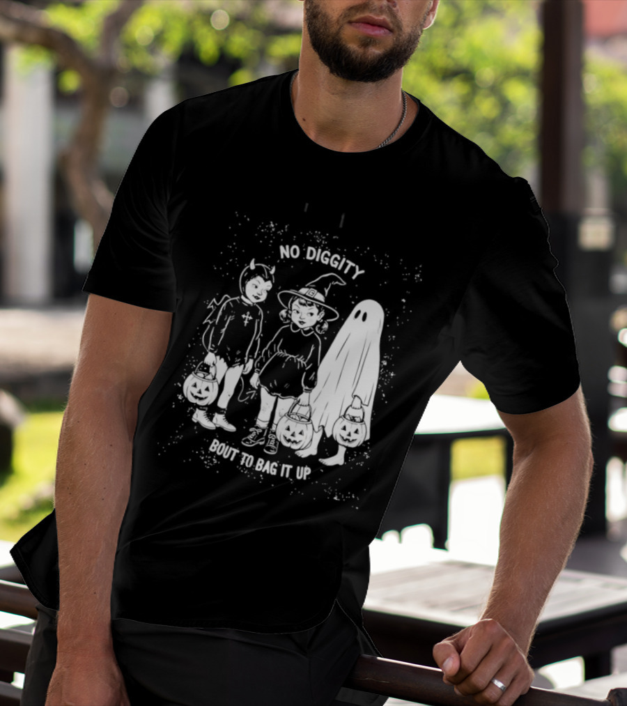 No Diggity Bout To Bag It Up Halloween Ghost Witch Devil Kids Spooky Season T-Shirt