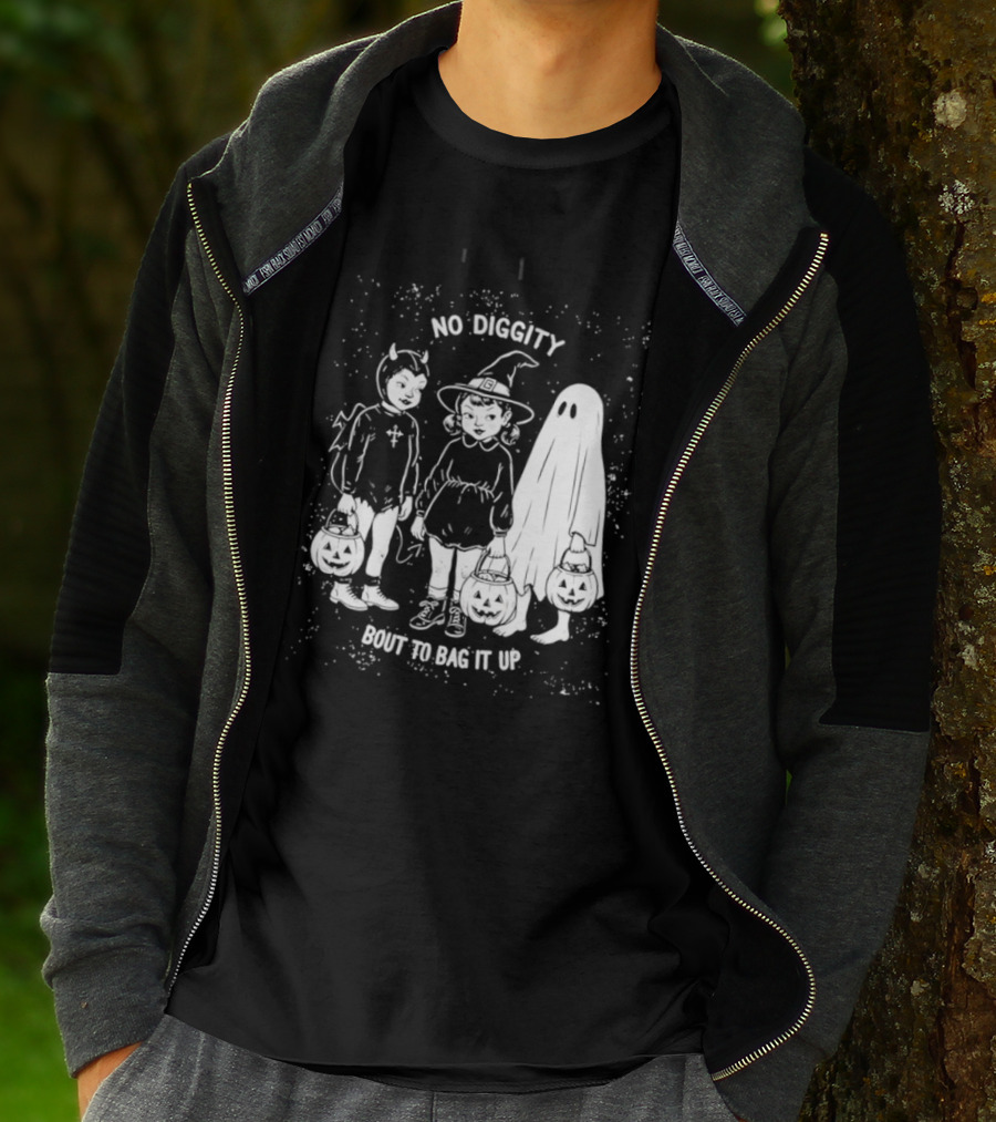 No Diggity Bout To Bag It Up Halloween Ghost Witch Devil Kids Spooky Season T-Shirt