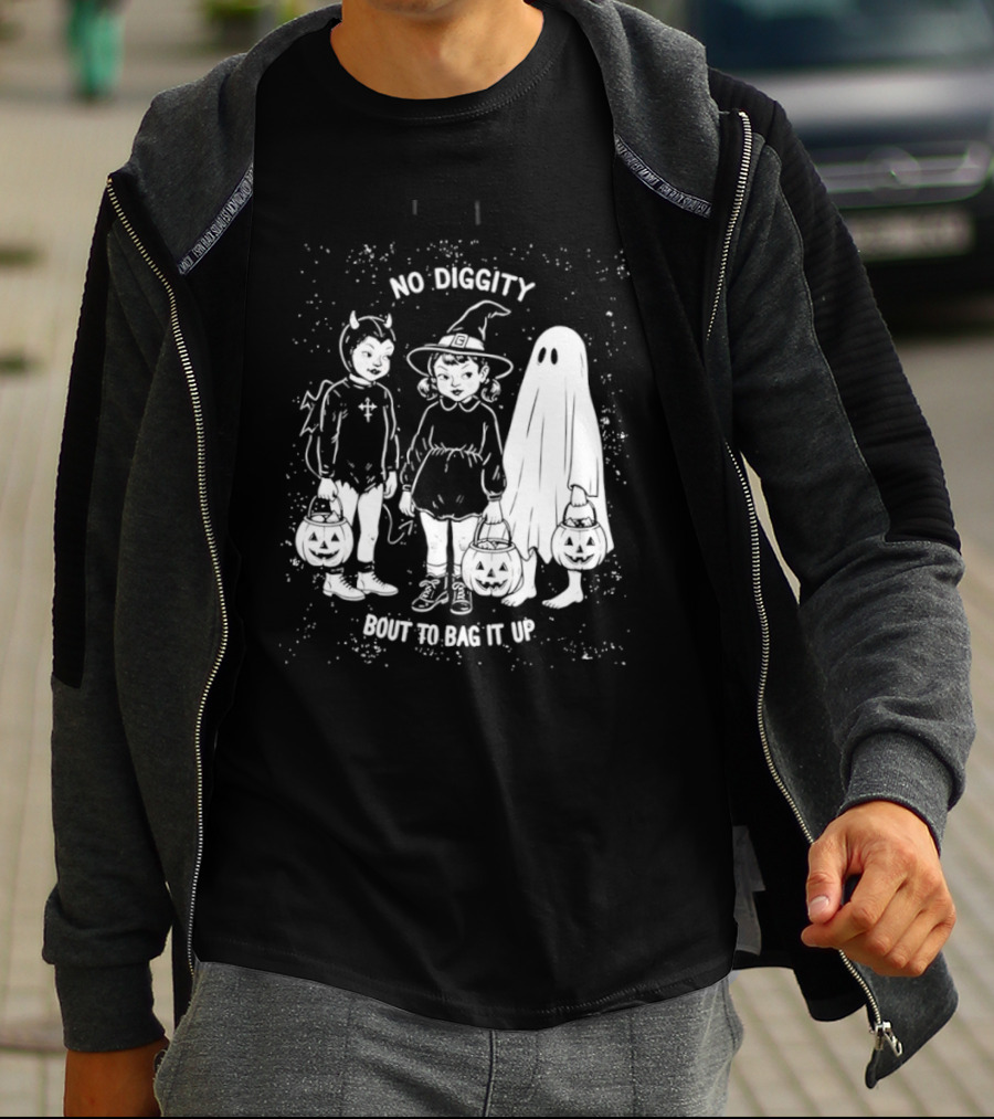 No Diggity Bout To Bag It Up Halloween Ghost Witch Devil Kids Spooky Season T-Shirt