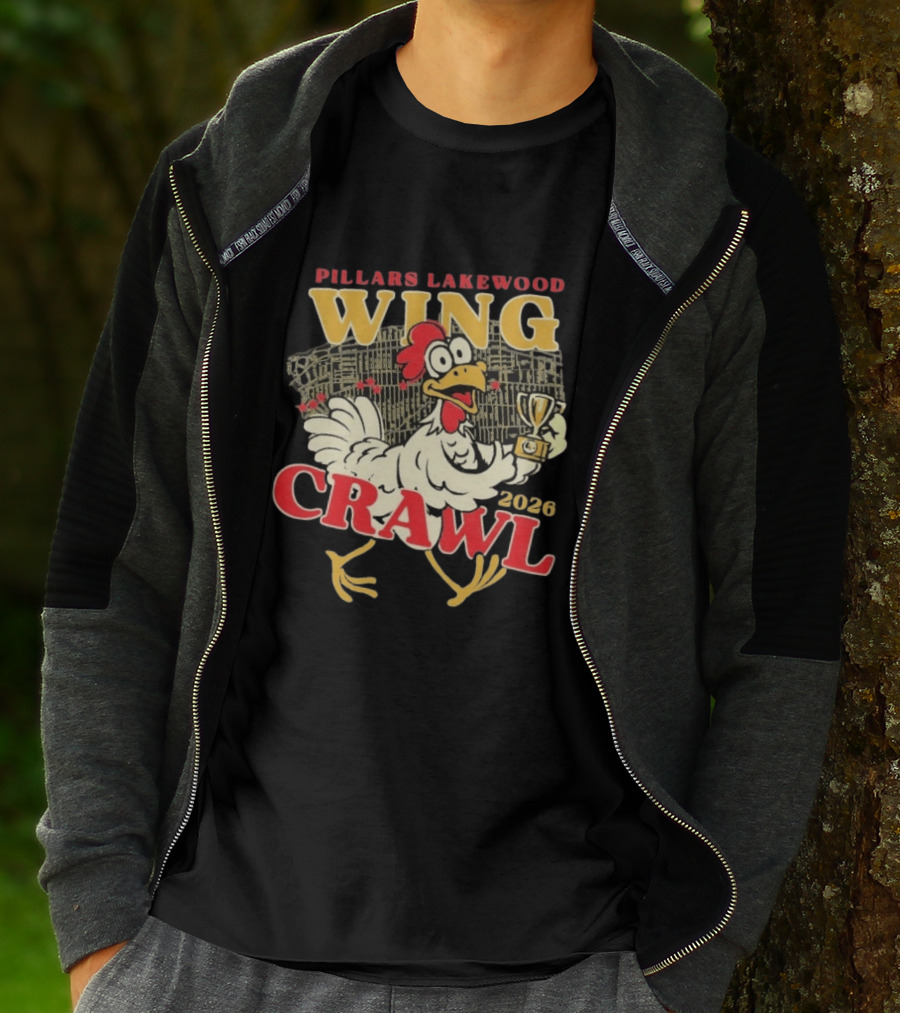 Pillars Lakewood Wing Crawl 2026 Trophy Chicken Holding Cup T-Shirt