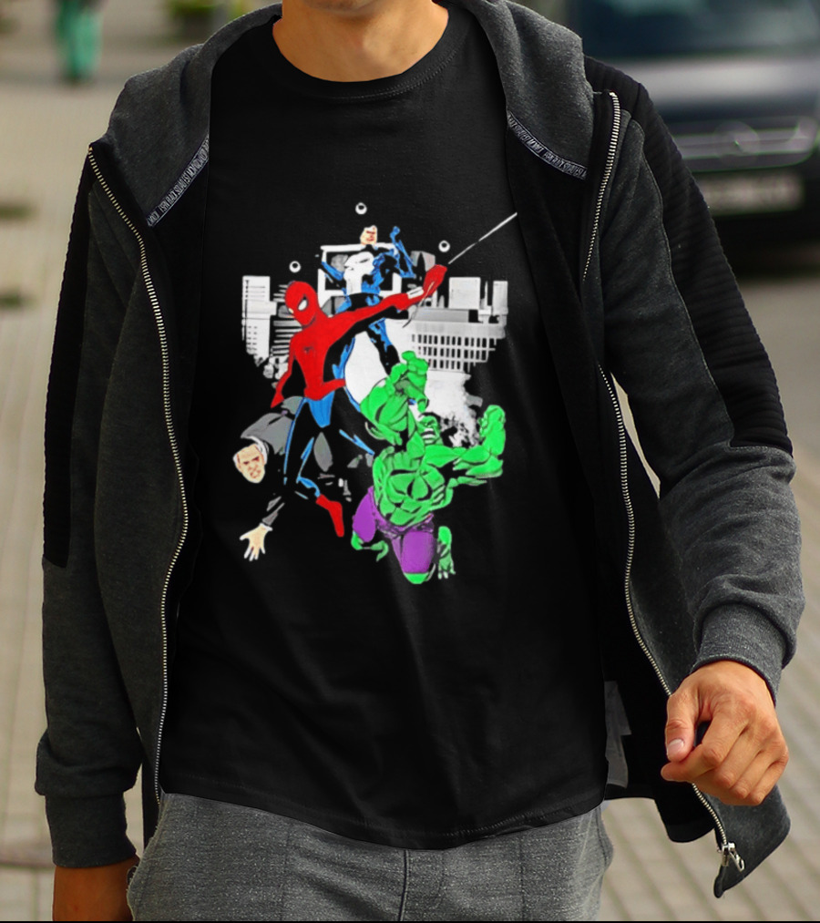 Spider Man The Punisher And The Hulk Marvel Comic Heroes Collage T-Shirt