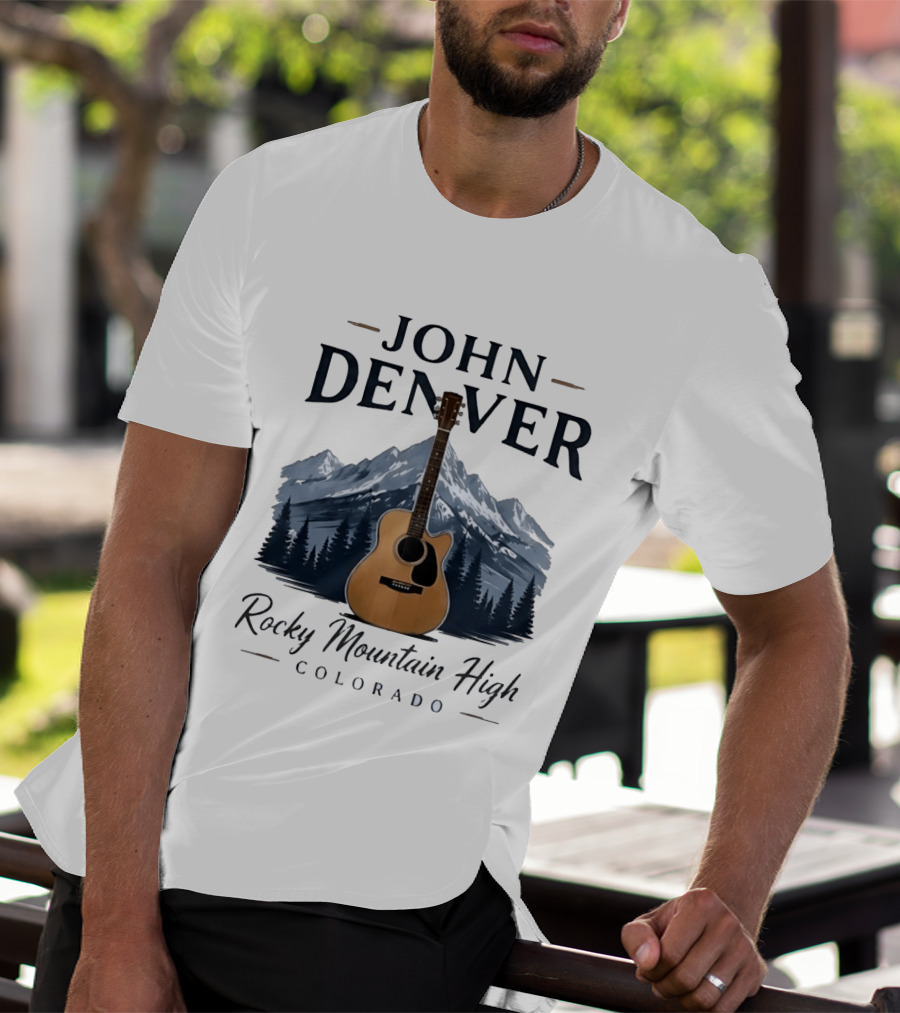 John Denver Rocky Mountain High Colorado Guitar Mountain Scene T-Shirt