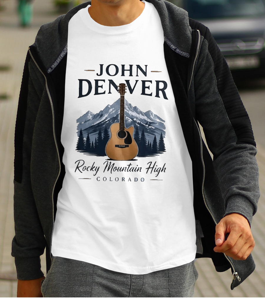 John Denver Rocky Mountain High Colorado Guitar Mountain Scene T-Shirt