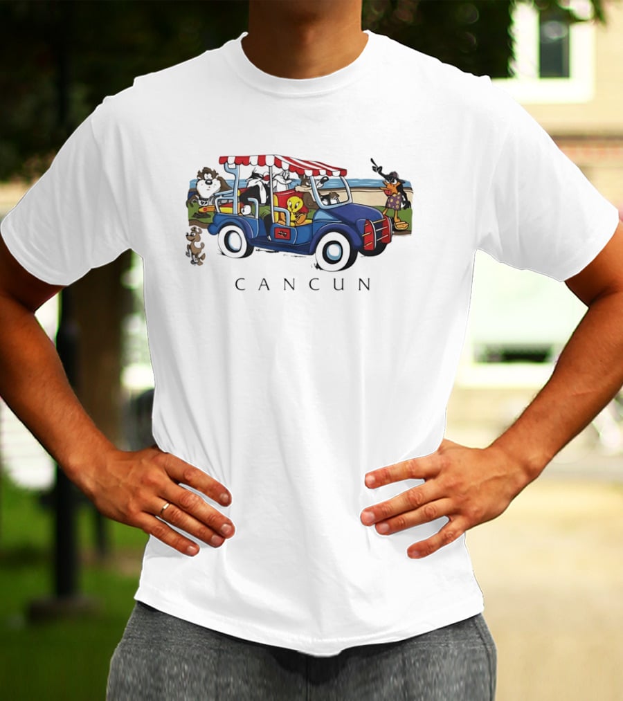 Looney Tunes Cancun Beach Adventure Golf Cart Bugs Tweety Daffy T-Shirt