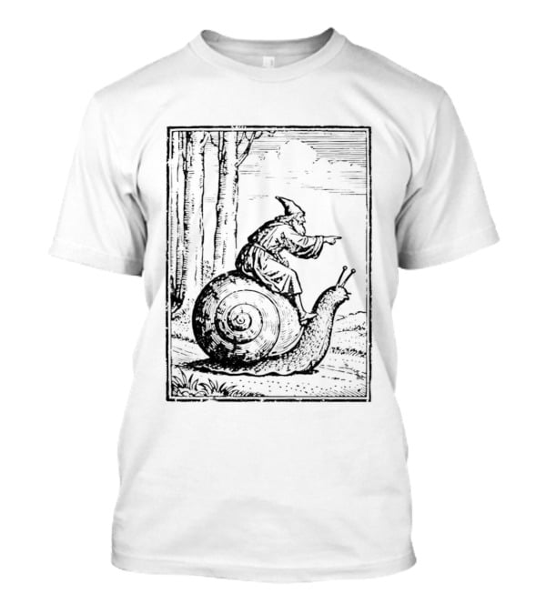 Medieval Snail Rider Wizard Woodcut Fantasy Enchantment T-Shirt
