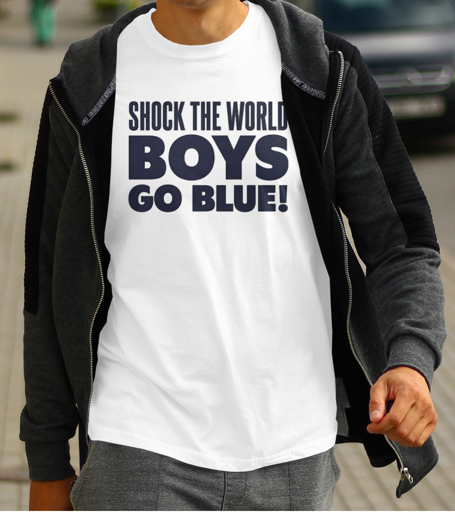 Shock The World Michigan Men's Basketball Boys Go Blue T-Shirt
