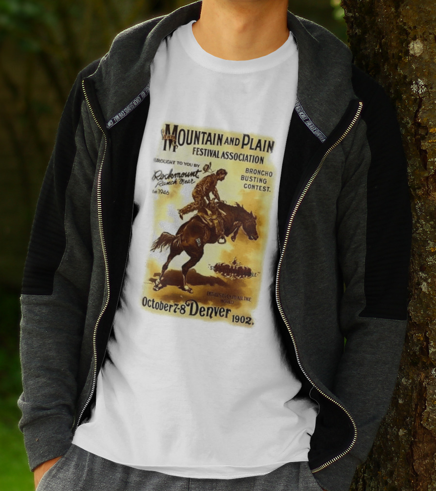 Mountain And Plain Festival Association Broncho Busting Contest Denver October 7 8 1902 Rockmount Ranch Wear 1946 T-Shirt