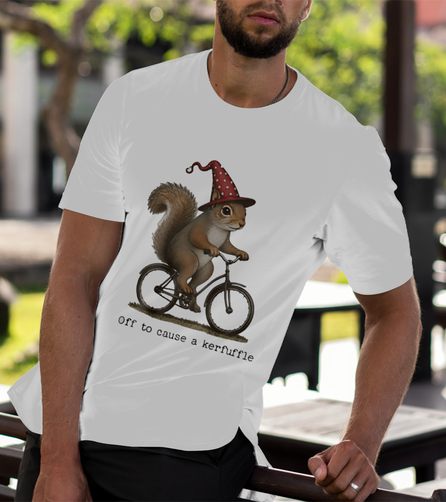 Squirrel In Wizard Hat Riding Bicycle Off To Cause A Kerfuffle T-Shirt