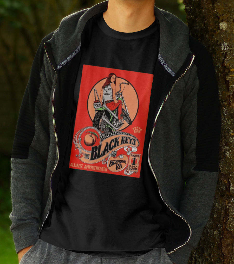 The Black Keys Allianz Amphitheater Richmond VA August 1 2026 Peaches N Kream Motorcycle T-Shirt