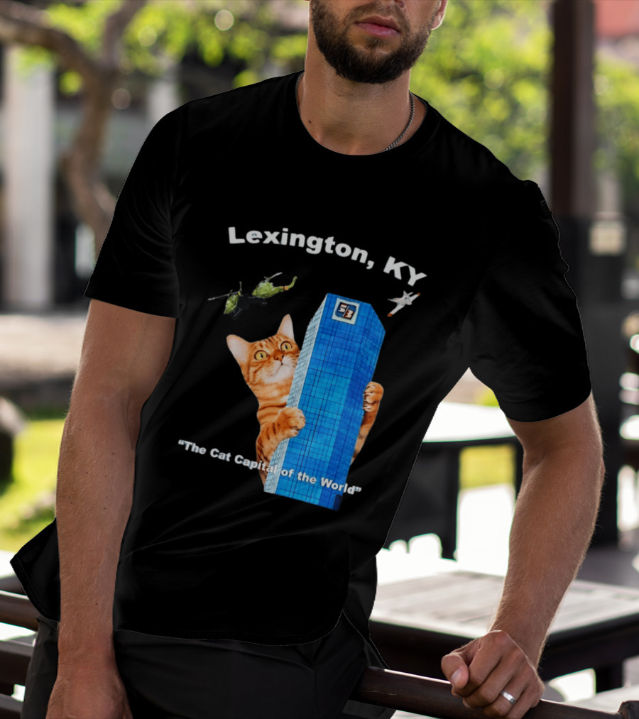 Lexington KY The Cat Capital Of The World Funny Cat With Building And Helicopter T-Shirt