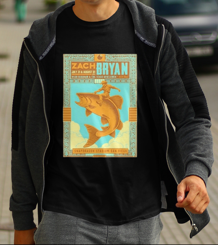Zach Bryan July 31 August 1 Snapdragon Stadium San Diego Featuring Ryan Bingham The Texas Gentlemen Key Eli 2026 T-Shirt