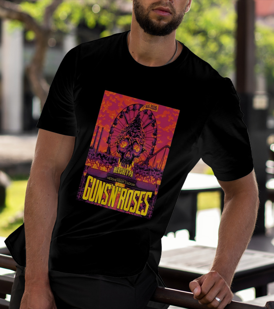 Guns N' Roses Aug 01 2026 Hersheypark Stadium Hershey PA Ferris Wheel Skull Tour T-Shirt