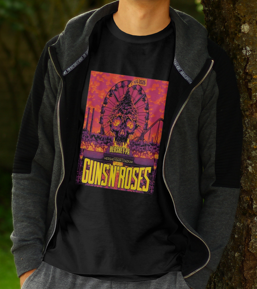 Guns N' Roses Aug 01 2026 Hersheypark Stadium Hershey PA Ferris Wheel Skull Tour T-Shirt