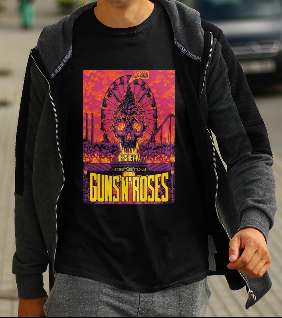 Guns N' Roses Aug 01 2026 Hersheypark Stadium Hershey PA Ferris Wheel Skull Tour T-Shirt