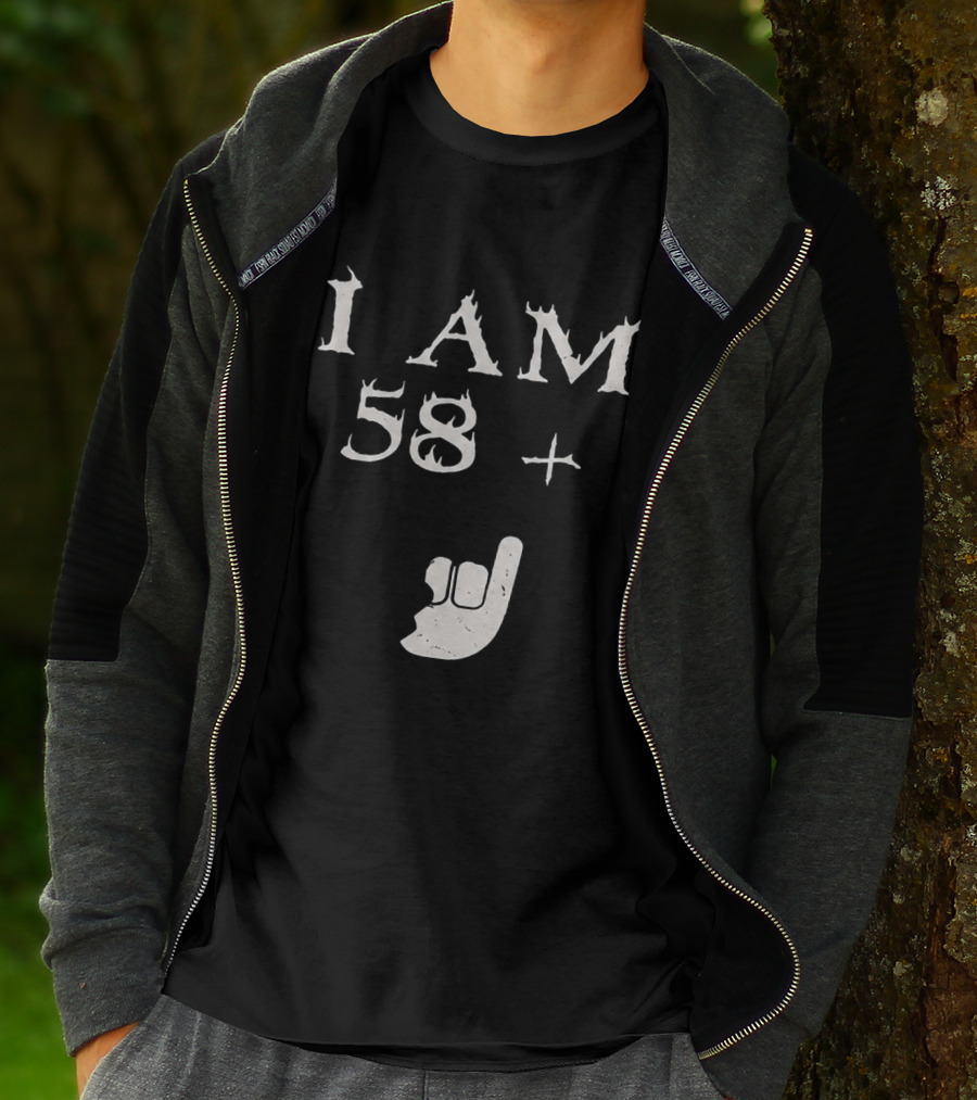 I Am 58 Plus Rock Hand Gesture T-Shirt