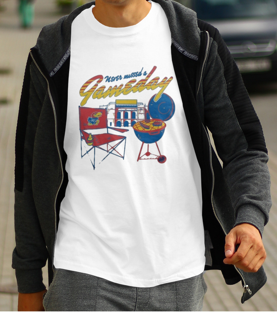 Kansas Jayhawks Never Missed A Gameday BBQ Chair Stadium Grill T-Shirt