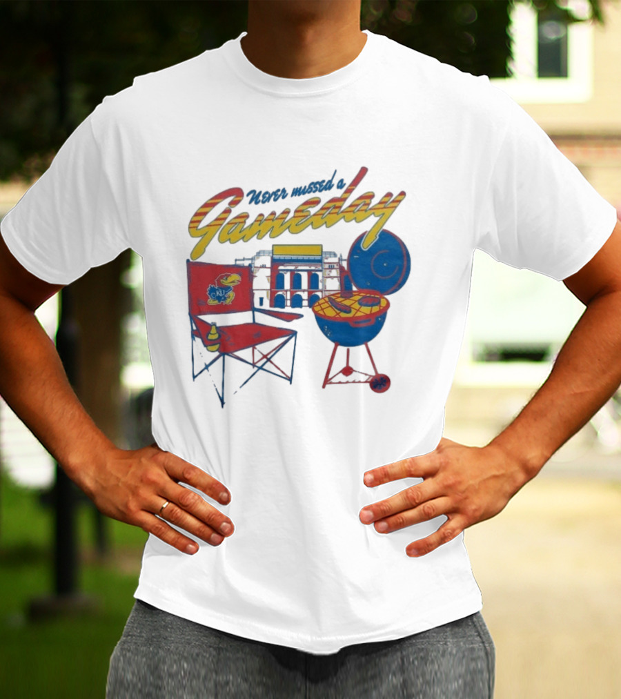 Kansas Jayhawks Never Missed A Gameday BBQ Chair Stadium Grill T-Shirt