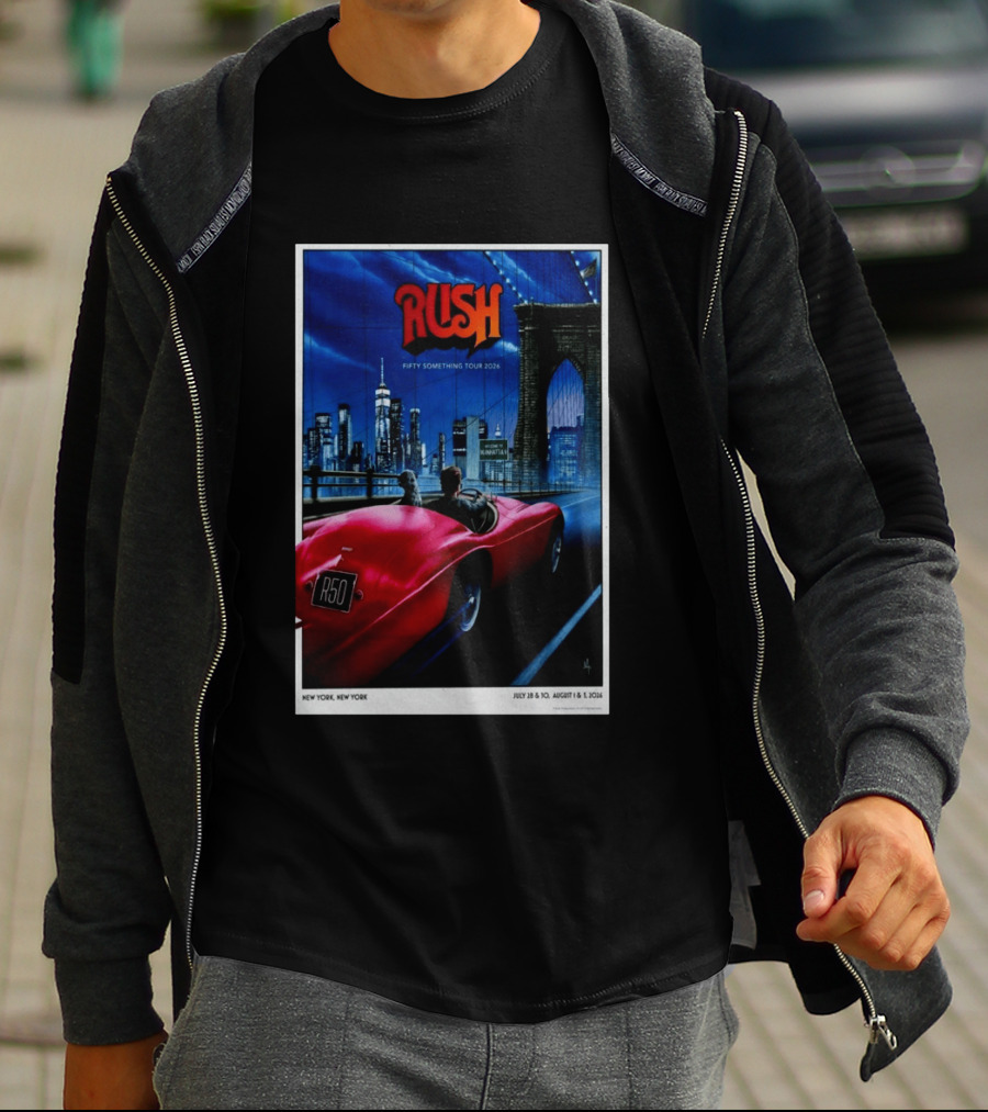 Rush Fifty Something Tour 2026 Manhattan NYC July 28 30 August 1 3 New York Bridge Red Car T-Shirt