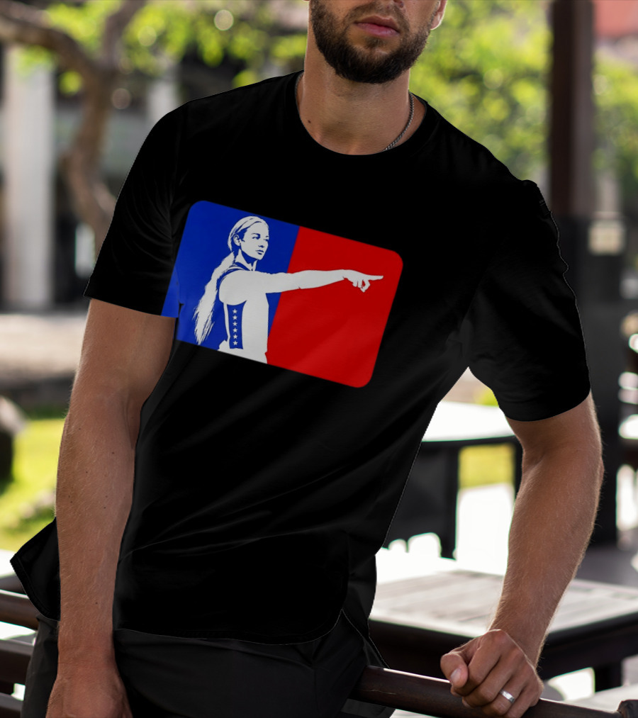 Sophie Cunningham WNBA 2026 Pointing Gesture In Blue And Red T-Shirt