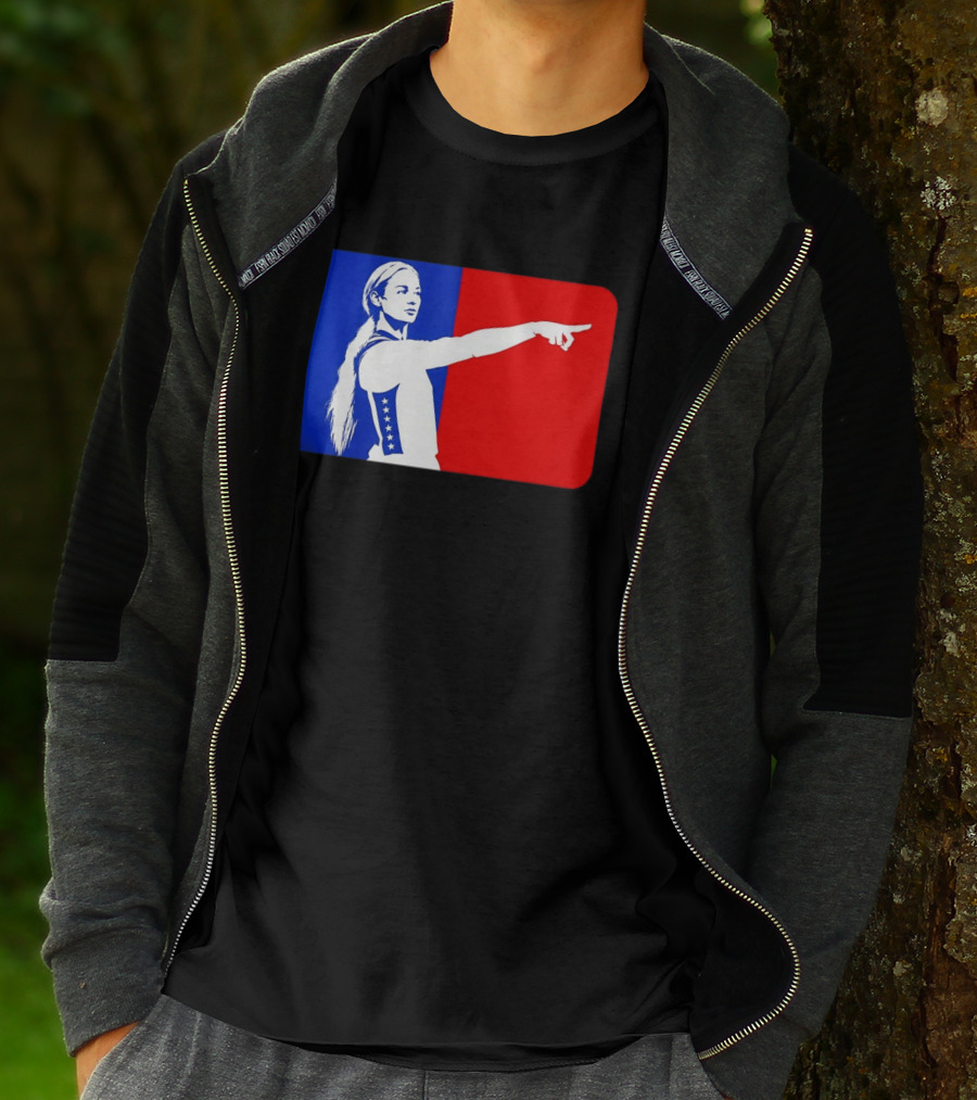Sophie Cunningham WNBA 2026 Pointing Gesture In Blue And Red T-Shirt