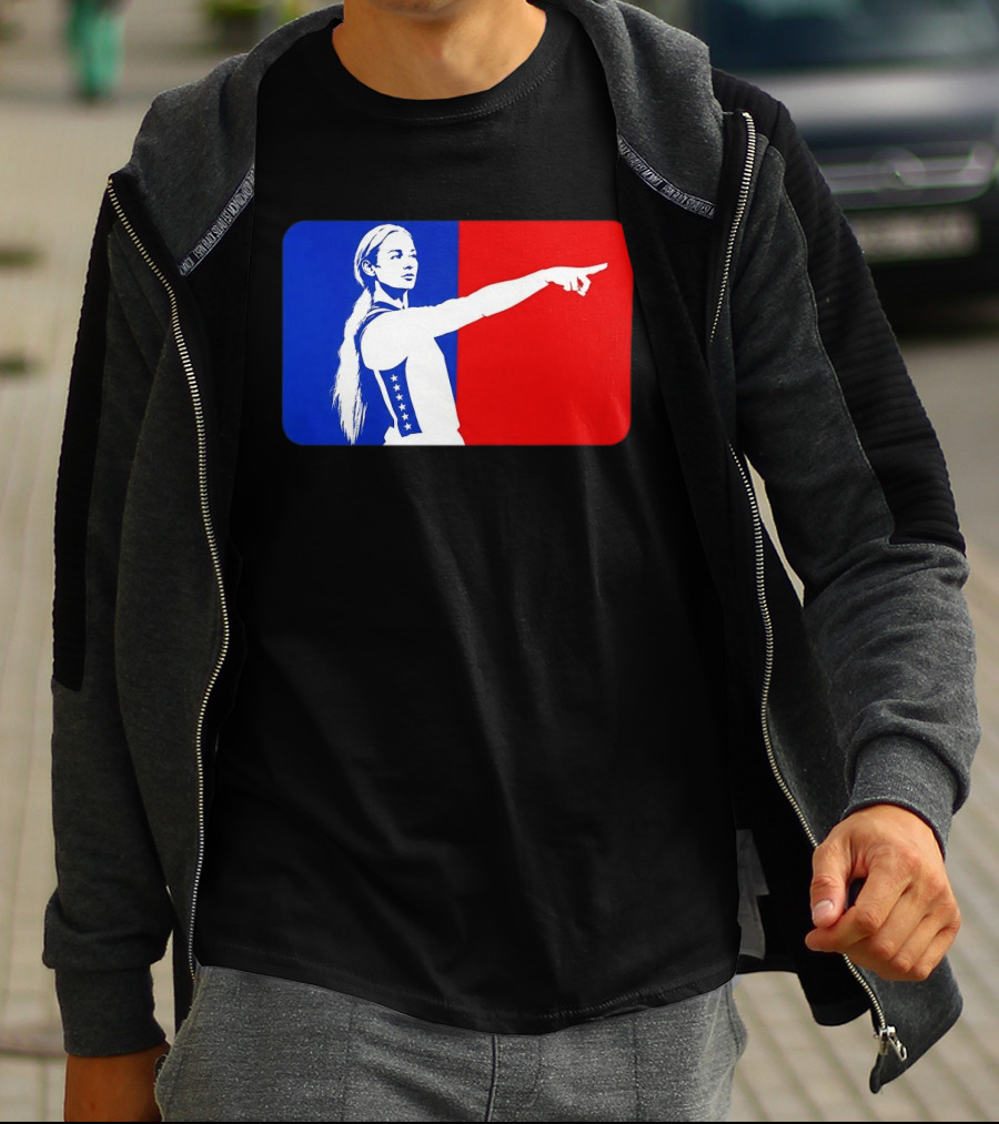 Sophie Cunningham WNBA 2026 Pointing Gesture In Blue And Red T-Shirt