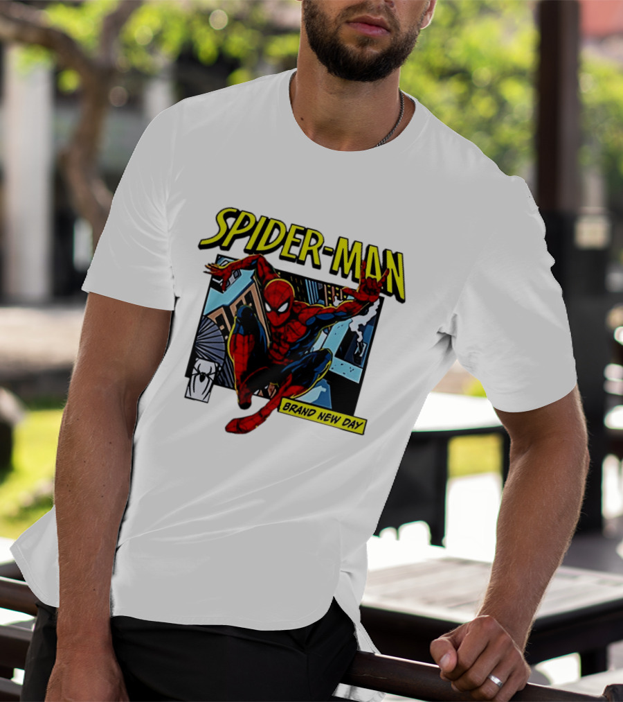 Spider Man Brand New Day Iconic Comic Style Swinging Action T-Shirt