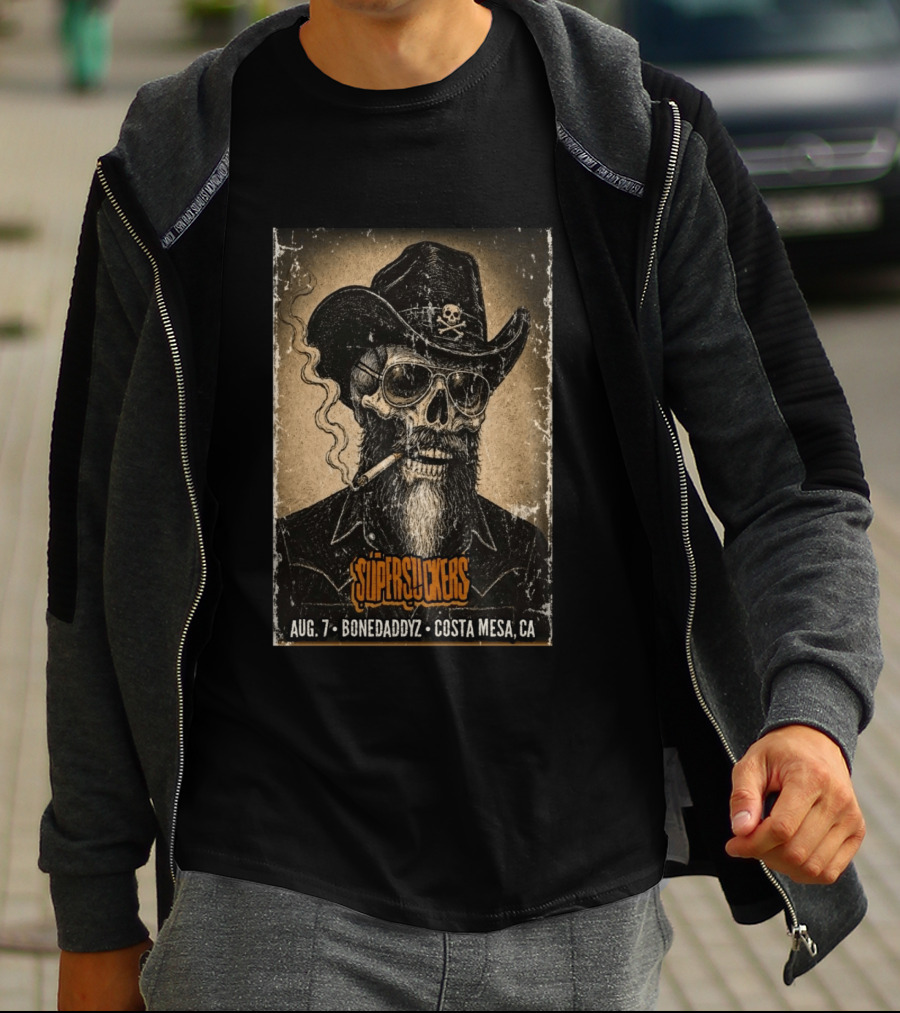 Supersuckers Aug 7 Bonedadydz Costa Mesa CA Cowboy Skull Smoking T-Shirt