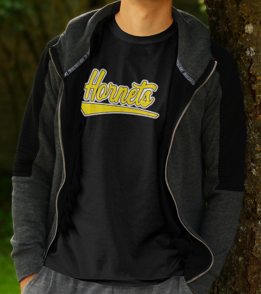 Hornets Team Yellow Text Stylized Font T-Shirt
